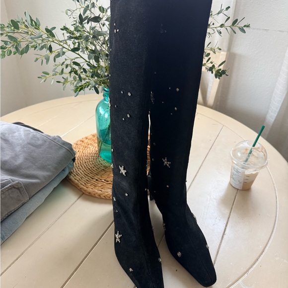 STAUD Shoes - Black Embellished Knee-High Boots